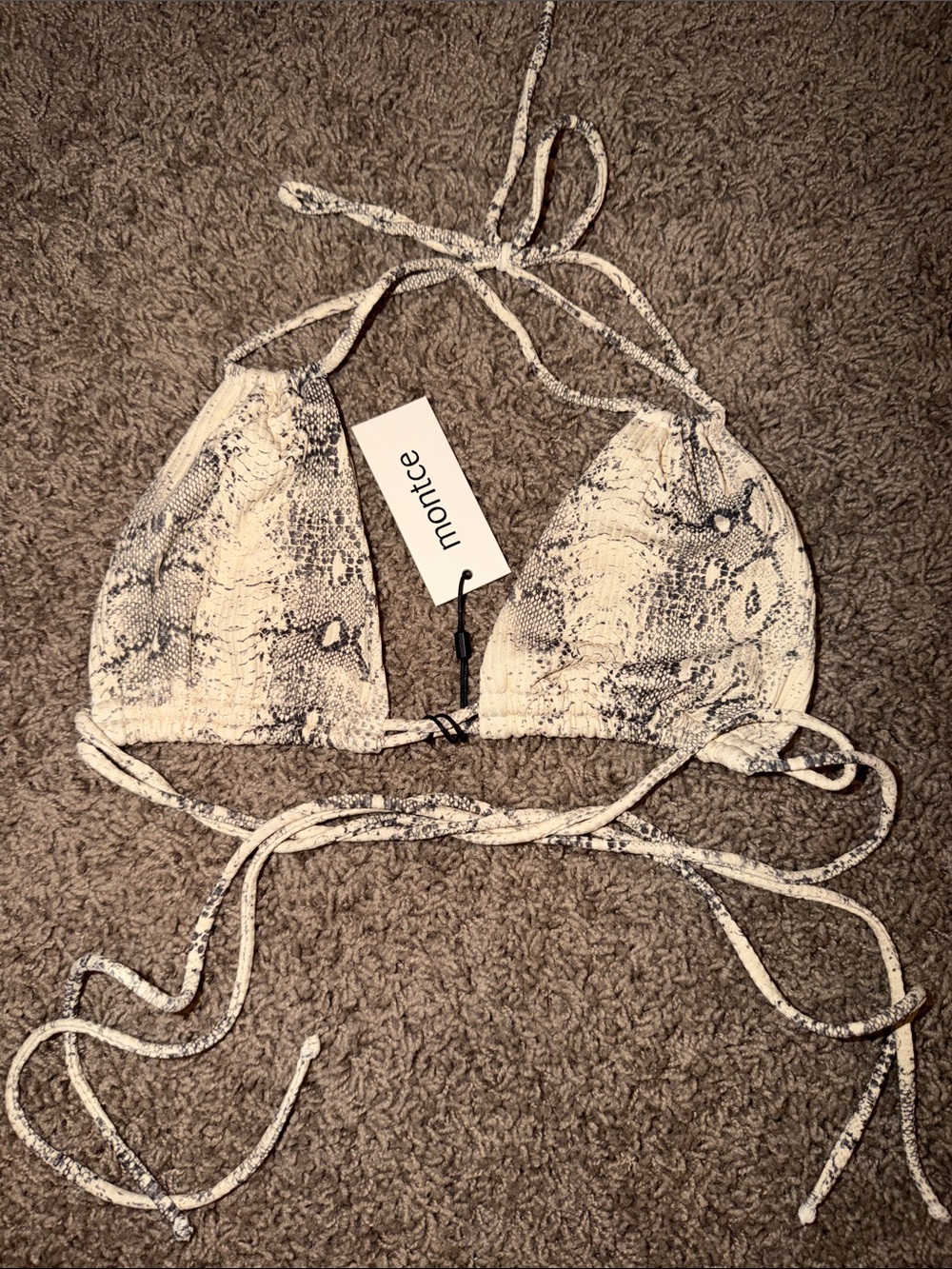 Montce Snake-Print Brazil Triangle Bikini Top - White & Gray multi wear